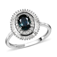 LUXORO 10K White Gold AAA Indigo Sapphire and G-H I3 Diamond Double Halo Ring (Size 10.0) 2.10 Grams 1.35 ctw