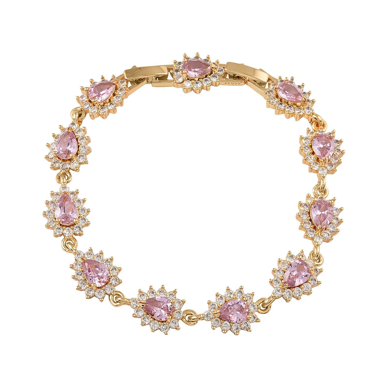 Simulated Pink and White Diamond Bracelet in Goldtone (7.50 In) 7.75 ctw
