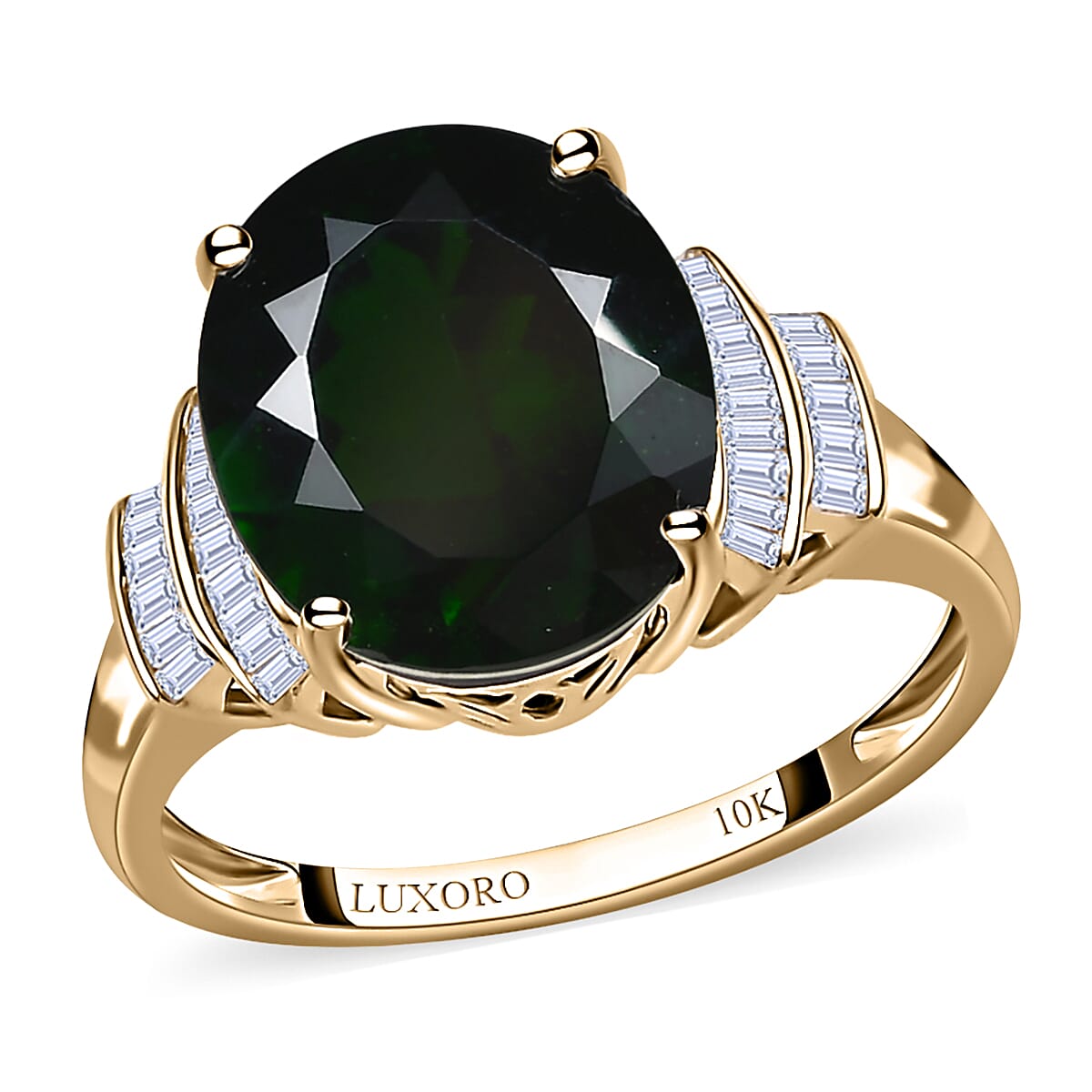 LUXORO 10K Yellow Gold Premium Natural Chrome Diopside and G-H I3 Diamond Ring (Size 10.0) 2.85 Grams 5.15 ctw