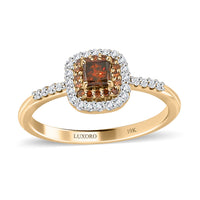 LUXORO 10K Yellow Gold Orange and White Diamond Ring (Size 10.0) 2.15 Grams 0.50 ctw