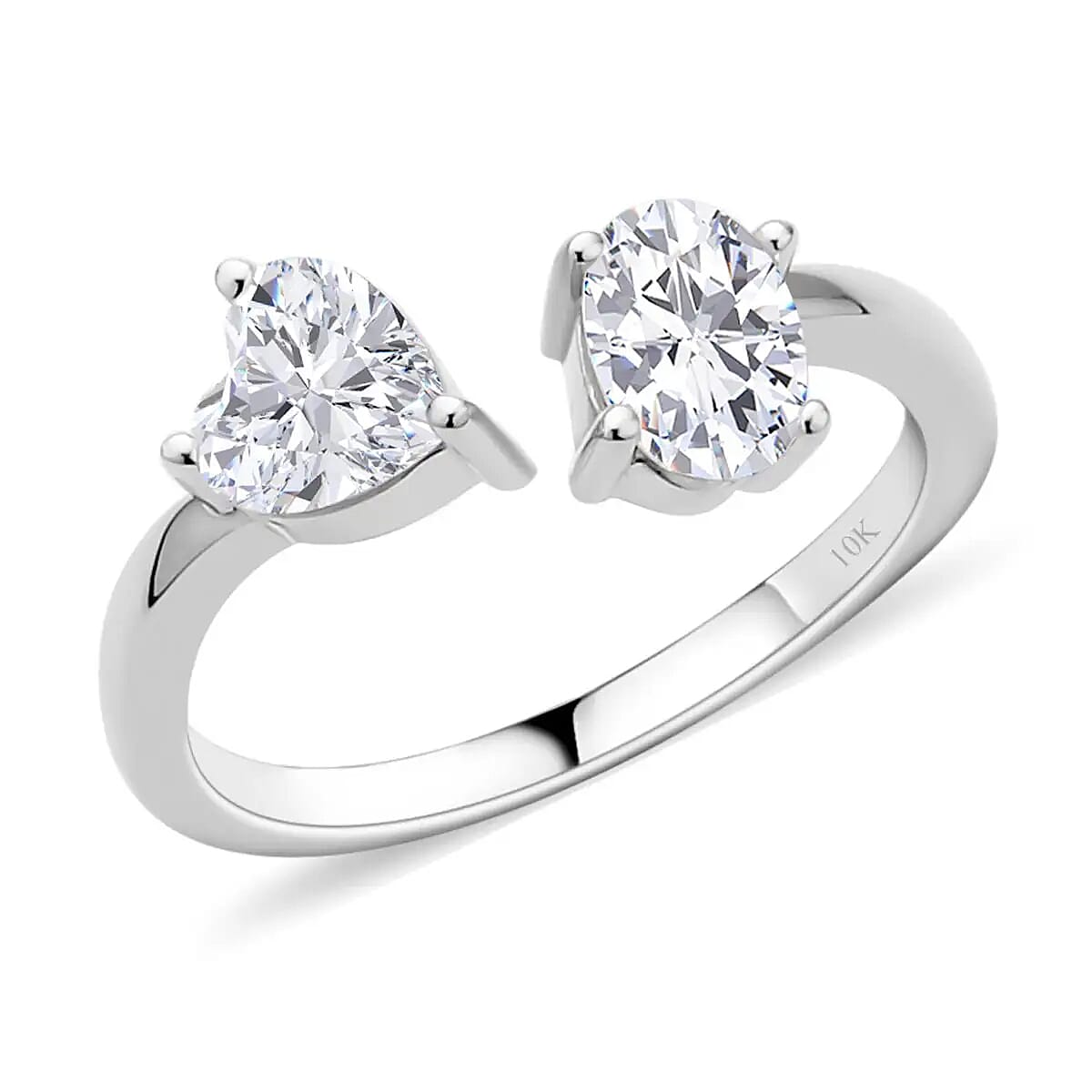 LUXORO 10K White Gold Moissanite Byapss Openable Heart and Oval Ring (Size 6.0) (3 g) 1.60 ctw