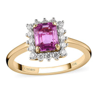 Doorbuster LUXORO 10K Rose Gold AAA Madagascar Pink Sapphire and Moissanite Halo Ring 2.15 Grams 1.40 ctw