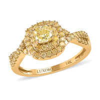 LUXORO 14K Yellow Gold I2-I3 Natural Yellow Diamond Halo Ring 3.30 Grams 1.00 ctw