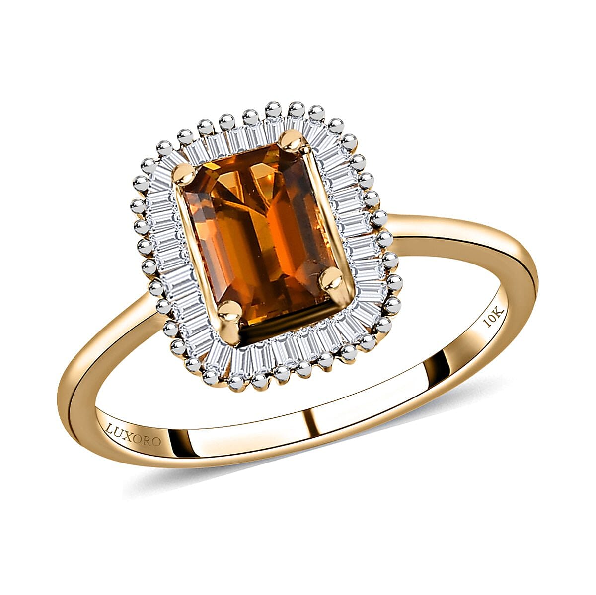 LUXORO 10K Yellow Gold Premium Natural Tanzanian Golden Tourmaline and Diamond Halo Ring 2.10 Grams 1.10 ctw