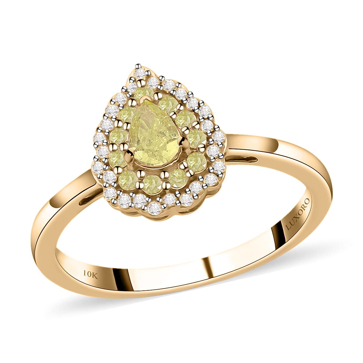 SGL Certified LUXORO 10K Yellow Gold I2-I3 Natural Yellow Diamond and White Diamond Ring 2.40 Grams 0.50 ctw