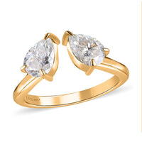 LUXORO 10K White Gold Moissanite Bypass Openable Tear Drop Ring (Size 9.5) 2.80 Grams 1.40 ctw