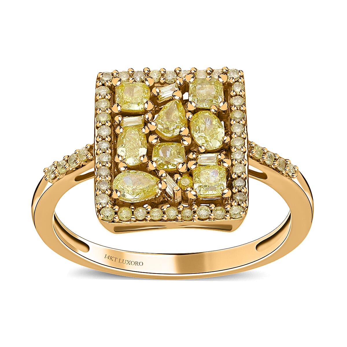 SGL Certified LUXORO 14K Yellow Gold Natural Yellow Diamond I2-I3 Ring 3.20 Grams 1.00 ctw