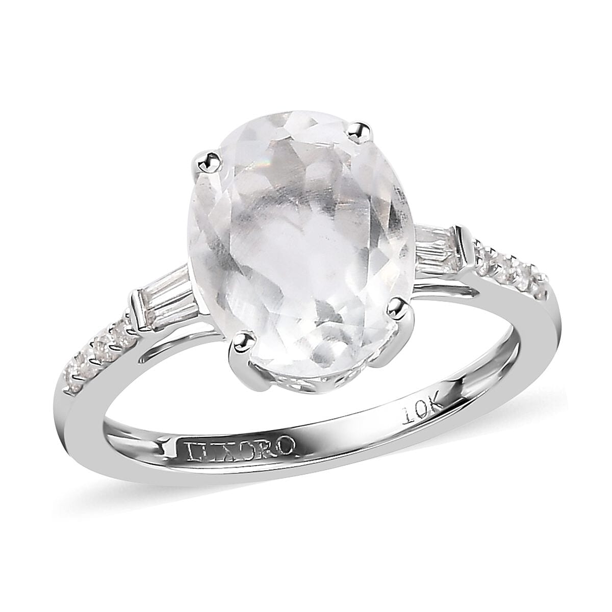 LUXORO 10K White Gold Premium Mexican Hyalite Opal and Diamond Ring 2 Grams 2.00 ctw