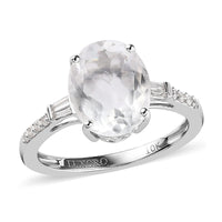 LUXORO 10K White Gold Premium Mexican Hyalite Opal and Diamond Ring 2 Grams 2.00 ctw