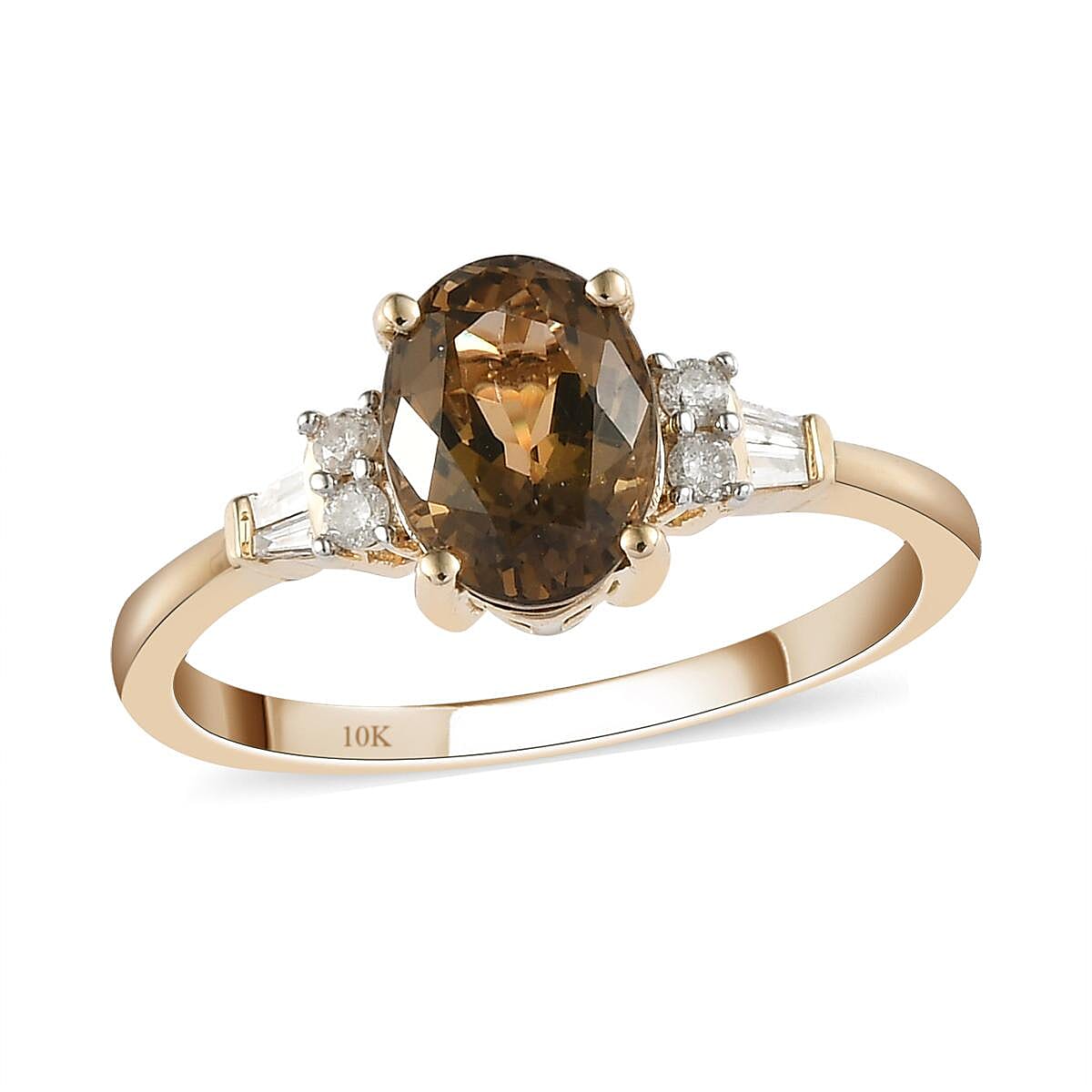 LUXORO 10K Yellow Gold Premium Natural Golden Tanzanite and G-H I3 Diamond Ring (Size 10.0) 1.40 ctw