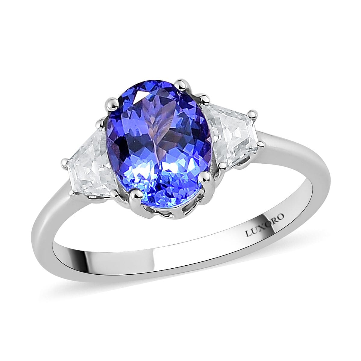 LUXORO 14K White Gold AAA Tanzanite and Moissanite Ring 2.15 Grams 2.00 ctw