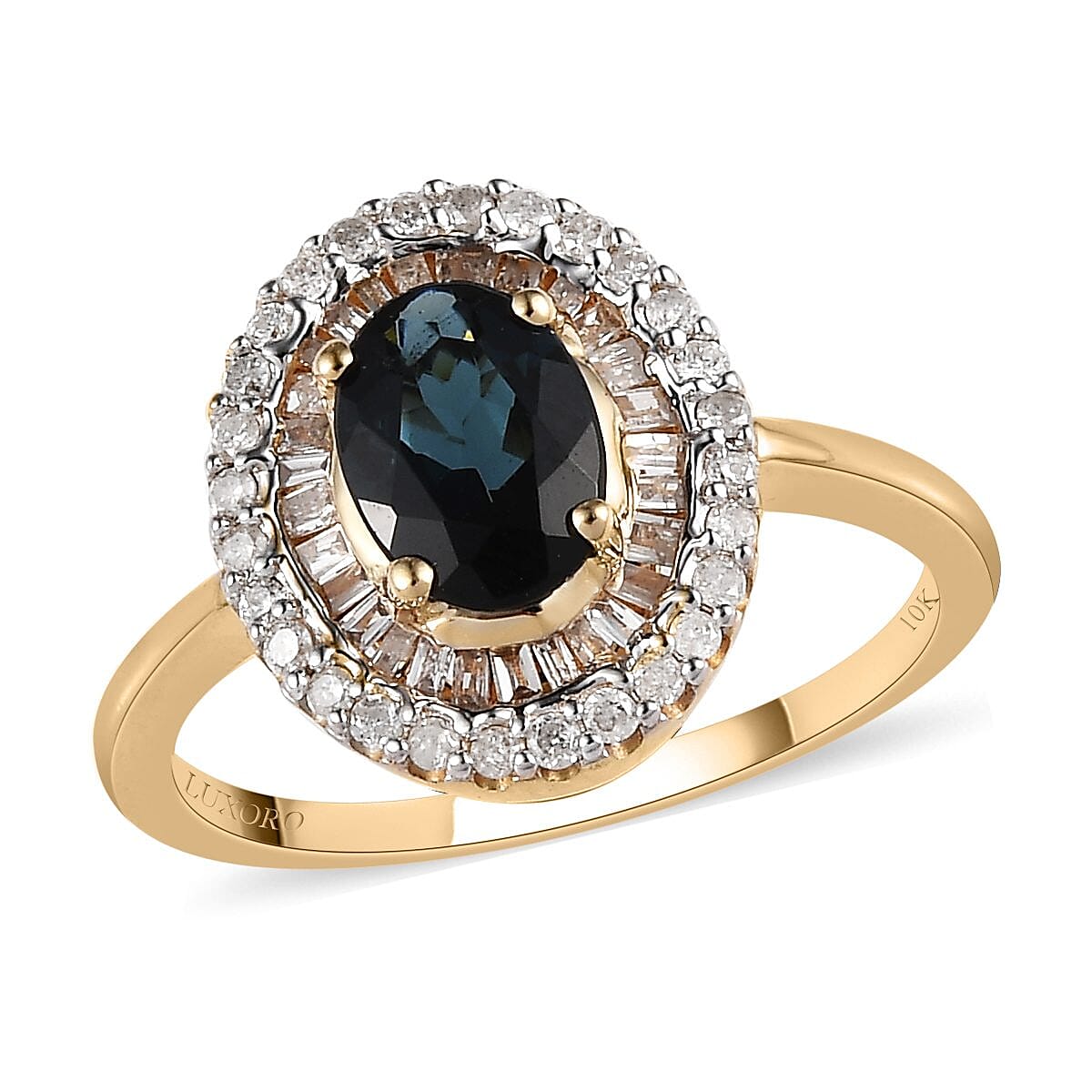 Doorbuster LUXORO 10K Yellow Gold Premium Monte Belo Indicolite and G-H I3 Diamond Ring 2.10 Grams 1.10 ctw