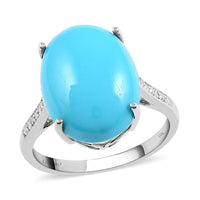 Luxoro 10K White Gold AAA Sleeping Beauty Turquoise and G-H I2 Diamond Ring 2.90 Grams 6.60 ctw