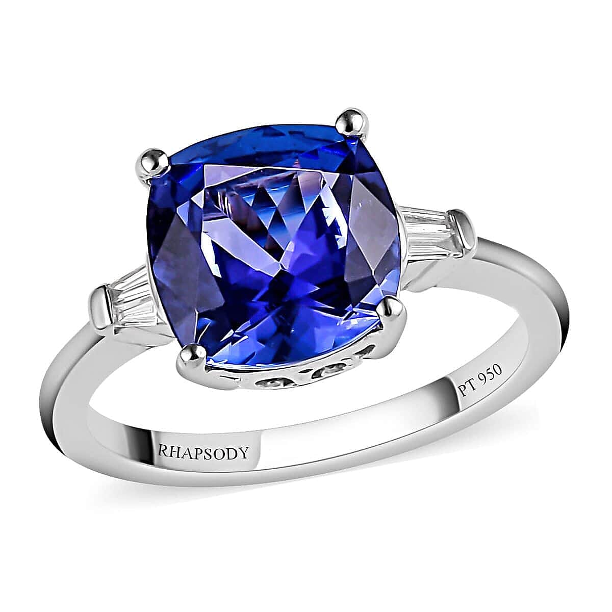 RHAPSODY 950 Platinum AAAA Tanzanite and E-F VS Diamond Ring 4.65 Grams (Delivery in 15-20 Business Days) 3.70 ctw