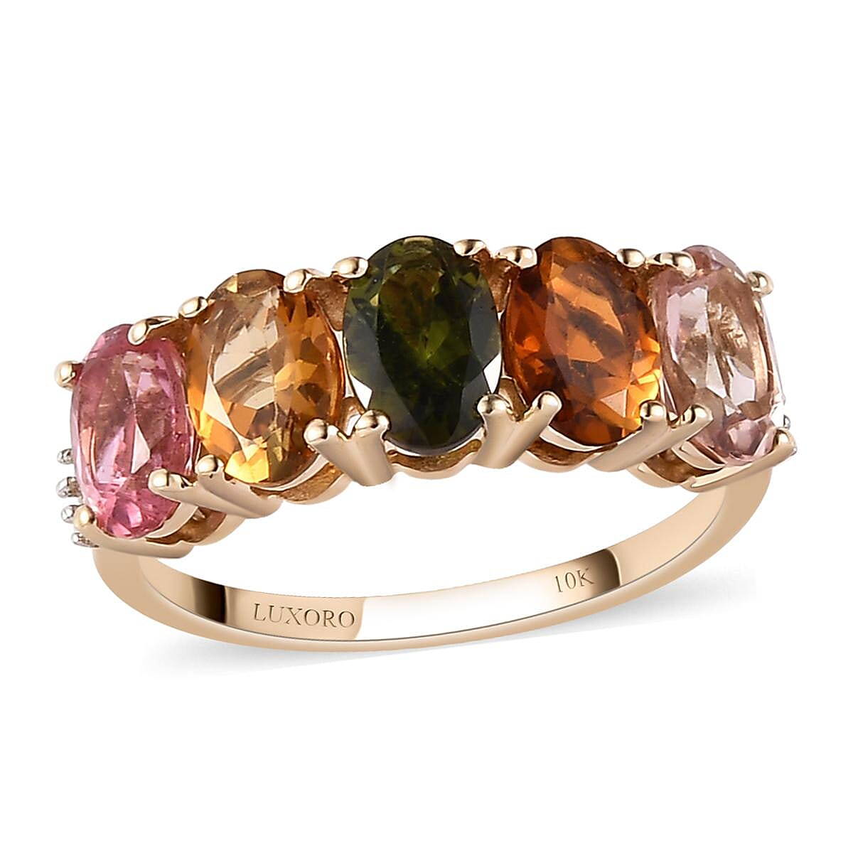 LUXORO 10K Yellow Gold Premium Multi-Tourmaline and Diamond Accent Ring (Size 10.0) 2.30 ctw