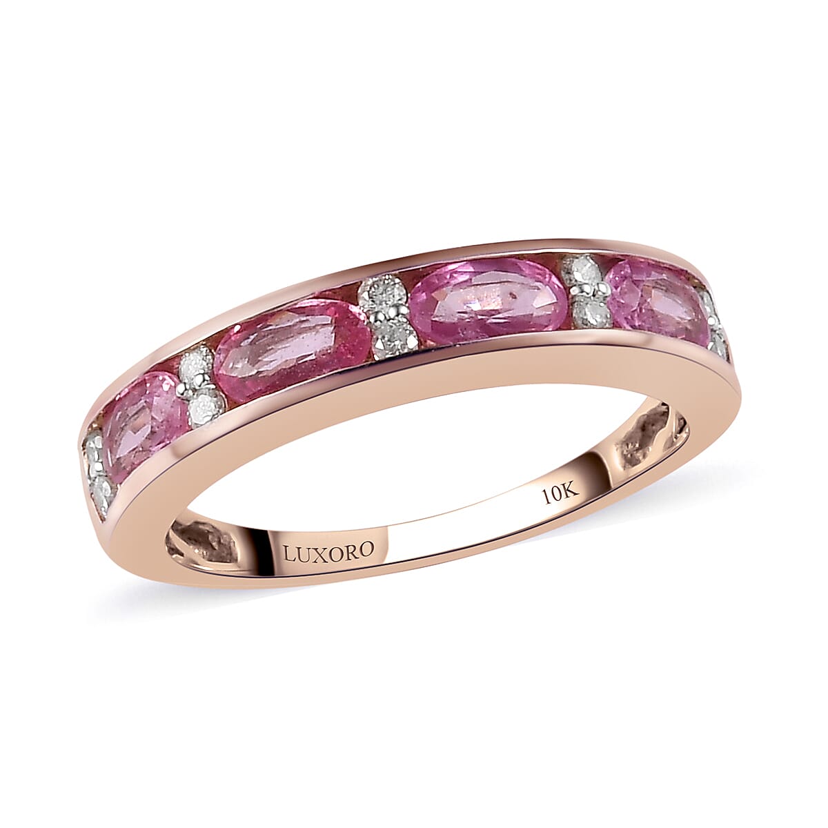 LUXORO 10K Rose Gold Premium Madagascar Pink Sapphire and Diamond Band Ring 2.80 Grams 1.25 ctw