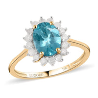 LUXORO 10K Yellow Gold AAA Madagascar Paraiba Apatite and Diamond Ring 1.35 ctw