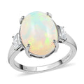 Certified LUXORO 14K White Gold AAA Ethiopian Welo Opal and G-H I2 Diamond Ring 3.66 Grams 3.90 ctw - Sticky add to cart bar