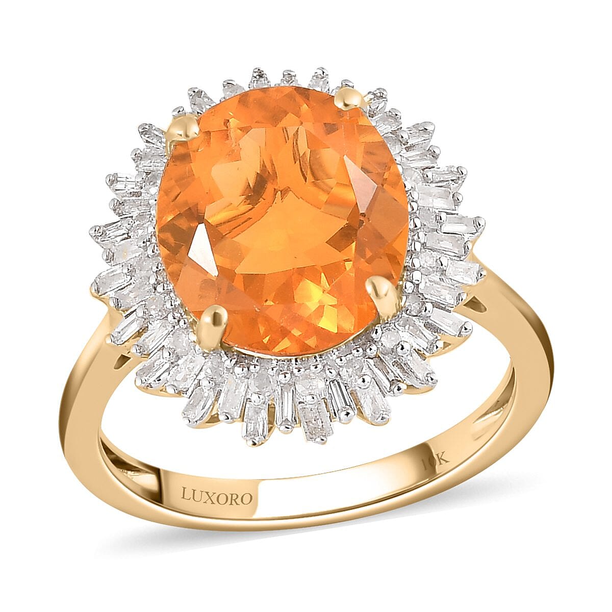 LUXORO 10K Yellow Gold Premium Jalisco Fire Opal and Diamond Snowflake Ring 3 Grams 3.80 ctw