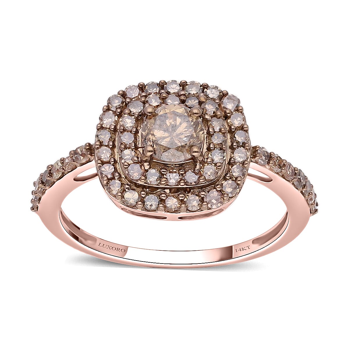 LUXORO SGL Certified 10K Rose Gold Natural Champagne Diamond Double Halo Ring 1.00 ctw