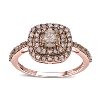 LUXORO SGL Certified 10K Rose Gold Natural Champagne Diamond Double Halo Ring 1.00 ctw