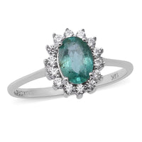 LUXORO 10K White Gold AAA Kagem Zambian Emerald, Natural White Zircon Floral Ring (Size 10.0) 1.00 ctw