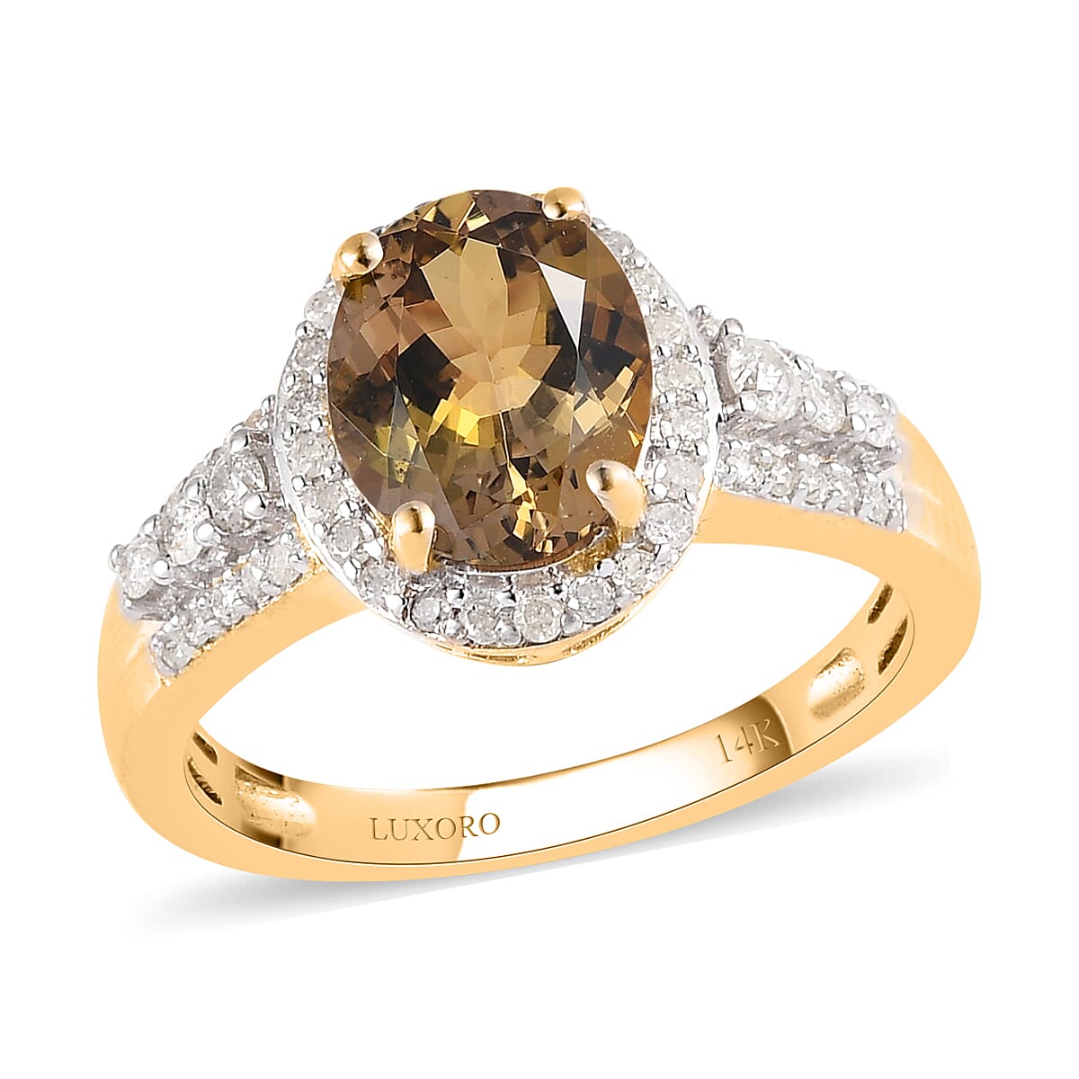 LUXORO 14K Yellow Gold Premium Natural Golden Tanzanite, Diamond (G-H, I3) (0.35 cts) Ring (Size 7.0) (3.75 g) 2.20 ctw