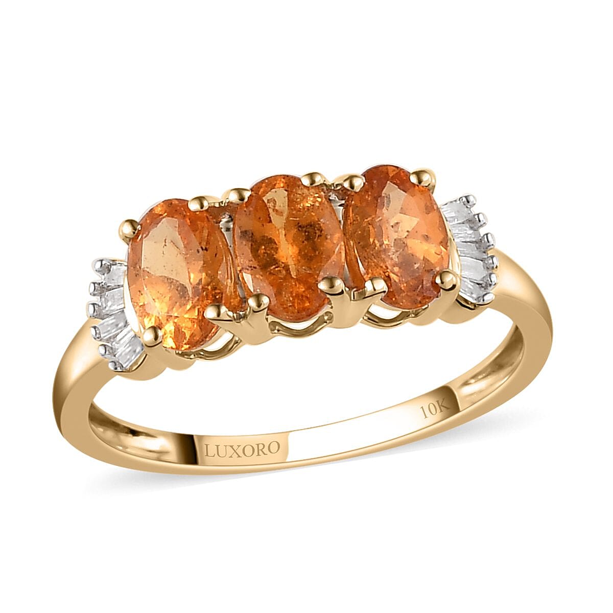 LUXORO 10K Yellow Gold Premium Viceroy Spessartine Garnet and Diamond 3 Stone Ring (Size 10.0) 1.90 ctw