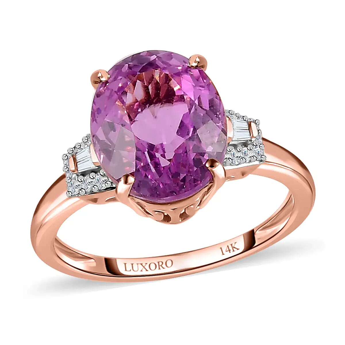 LUXORO 14K Rose Gold AAA Martha Rocha Kunzite and G-H I2 Diamond Ring (Size 6.0) 2.40 Grams 4.65 ctw