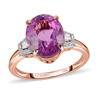 LUXORO 14K Rose Gold AAA Martha Rocha Kunzite and G-H I2 Diamond Ring (Size 6.0) 2.40 Grams 4.65 ctw