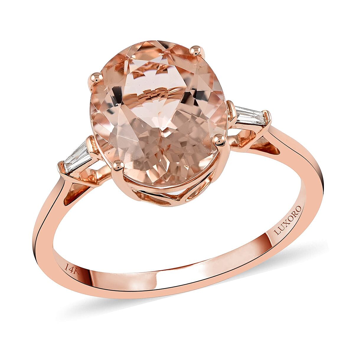 Luxoro 14K Rose Gold Marropino Morganite and Diamond Trinity Ring