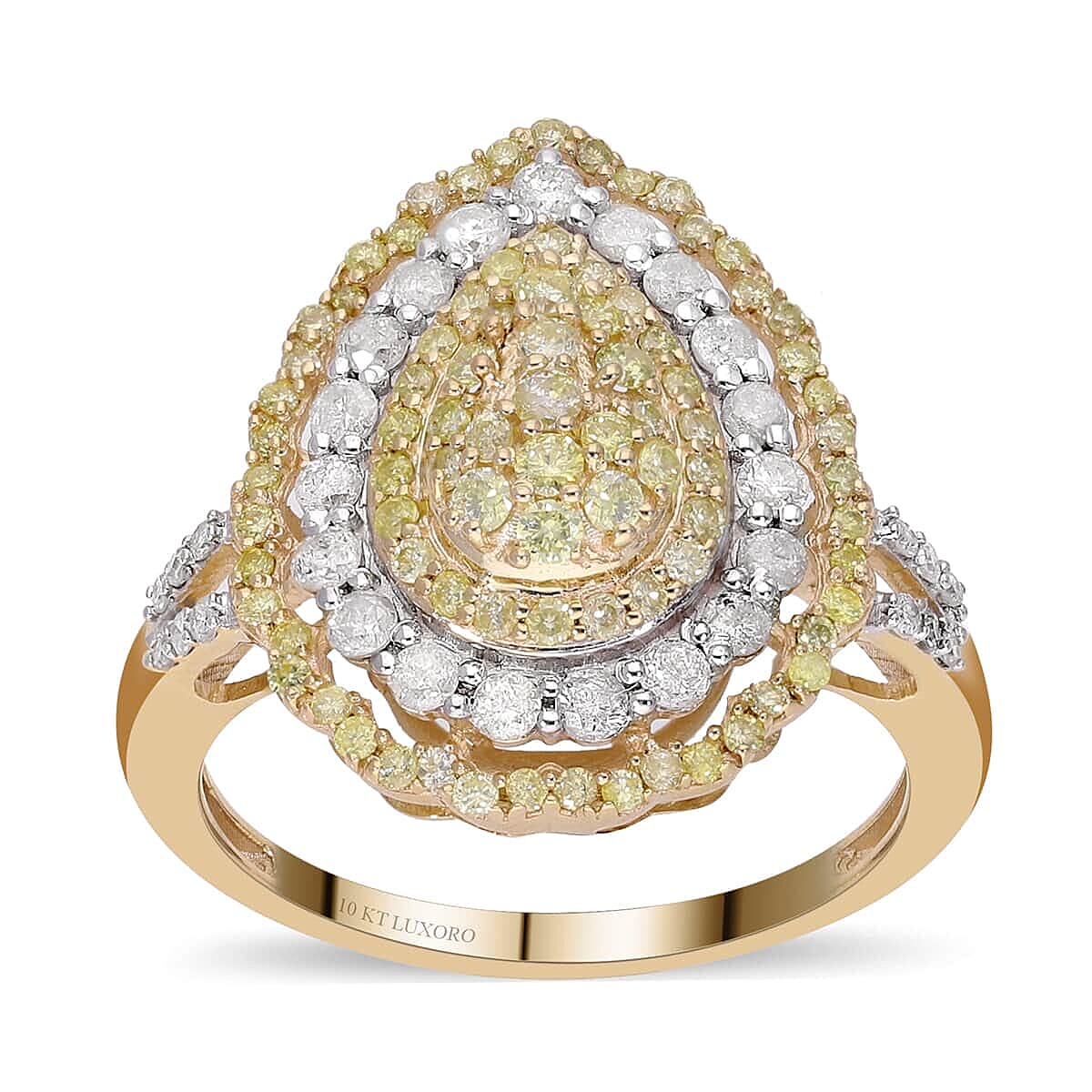 LUXORO 10K Yellow Gold I2-I3 Natural Yellow and White Diamond Ring (Size 10.0) 3.75 Grams (Delivered in 5-7 Business Days) 1.00 ctw