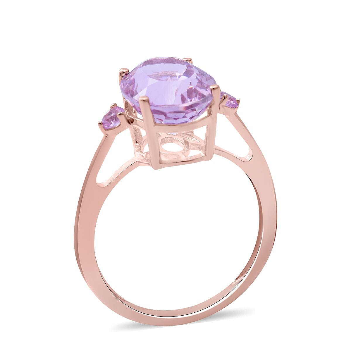 LUXORO 10K Rose Gold Premium Martha Rocha Kunzite and Madagascar Pink Sapphire 3 Stone Ring 4.90 ctw