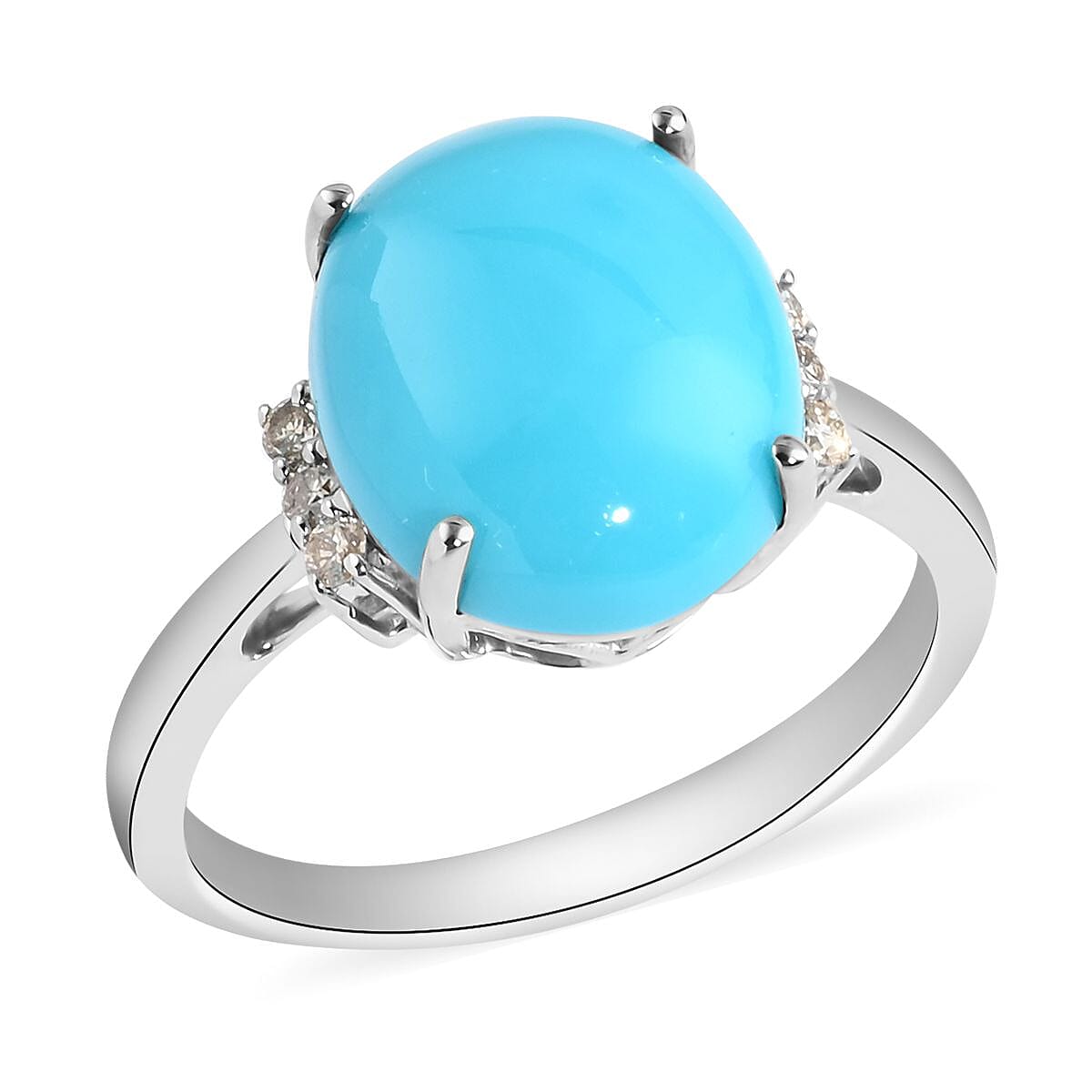 10K White Gold AAA American Natural Sleeping Beauty Turquoise and G-H I2 Diamond Ring 2.73 Grams 4.05 ctw
