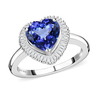 Doorbuster RHAPSODY 950 Platinum AAAA Tanzanite and E-F VS2 Diamond Heart Shape Halo Ring 5.70 Grams 2.15 ctw