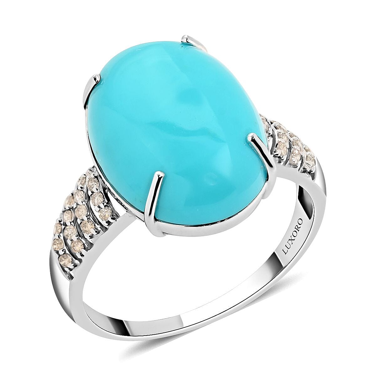 LUXORO 14K White Gold AAA American Natural Sleeping Beauty Turquoise and G-H I2 Diamond Ring 3.10 Grams 10.35 ctw