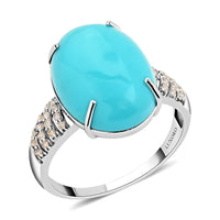 LUXORO 14K White Gold AAA American Natural Sleeping Beauty Turquoise and G-H I2 Diamond Ring 3.10 Grams 10.35 ctw