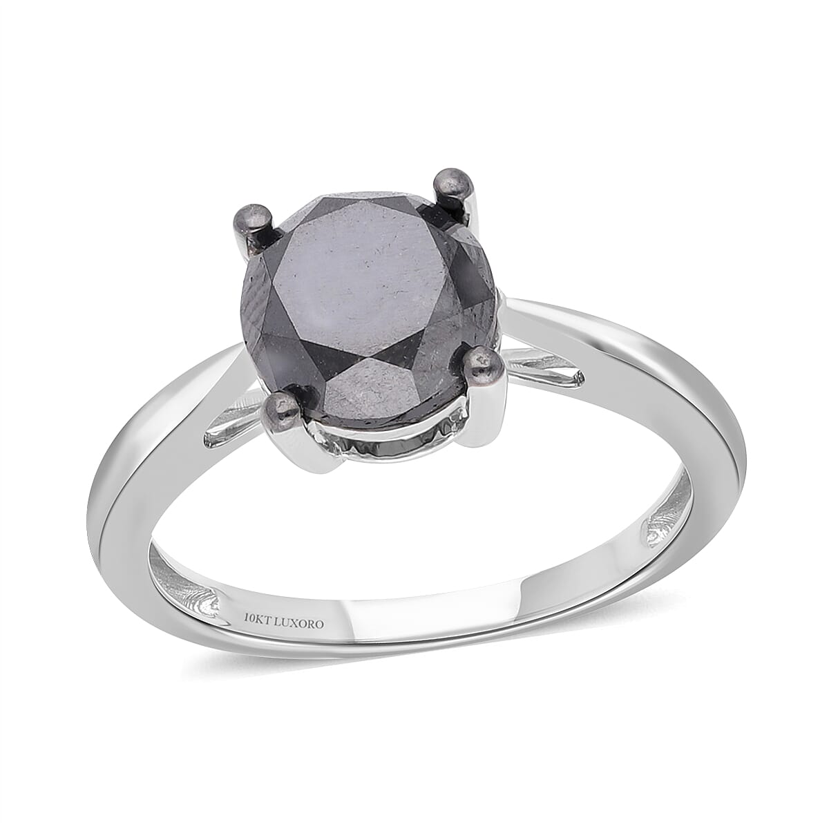 LUXORO 10K White Gold Black Diamond Solitaire Ring 2.70 Grams 3.00 ctw