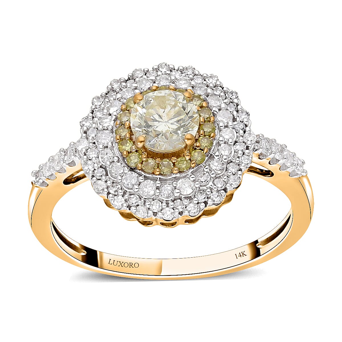 LUXORO 14K Yellow Gold I3 Natural Yellow and White Diamond Cocktail Ring 3.50 Grams 1.00 ctw