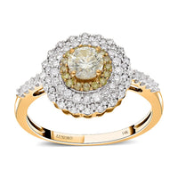 LUXORO 14K Yellow Gold I3 Natural Yellow and White Diamond Cocktail Ring 3.50 Grams 1.00 ctw