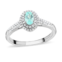 Doorbuster Certified & Appraised RHAPSODY 950 Platinum AAAA Paraiba Tourmaline and E-F VS Diamond Double Halo Ring 4.45 Grams 0.65 ctw
