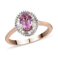 ILIANA 18K Rose Gold AAA Madagascar Pink Sapphire and G-H SI Diamond Halo Ring 3.30 Grams 1.15 ctw