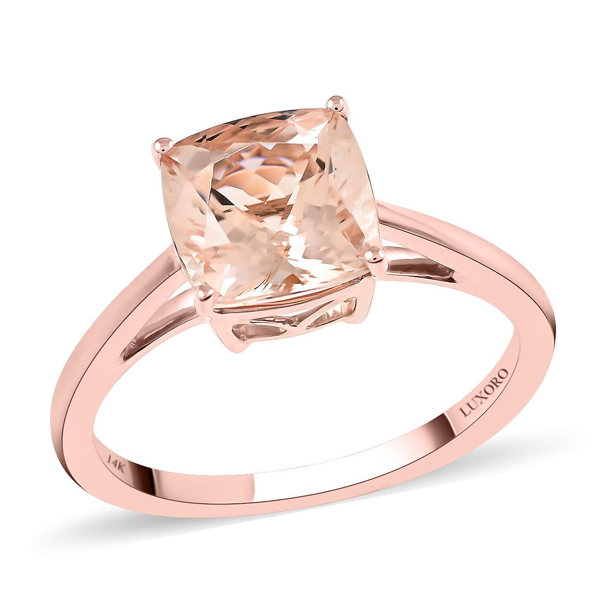 LUXORO 14K Rose Gold AAA Marropino Morganite Solitaire Ring 2.30 Grams 2.25 ctw
