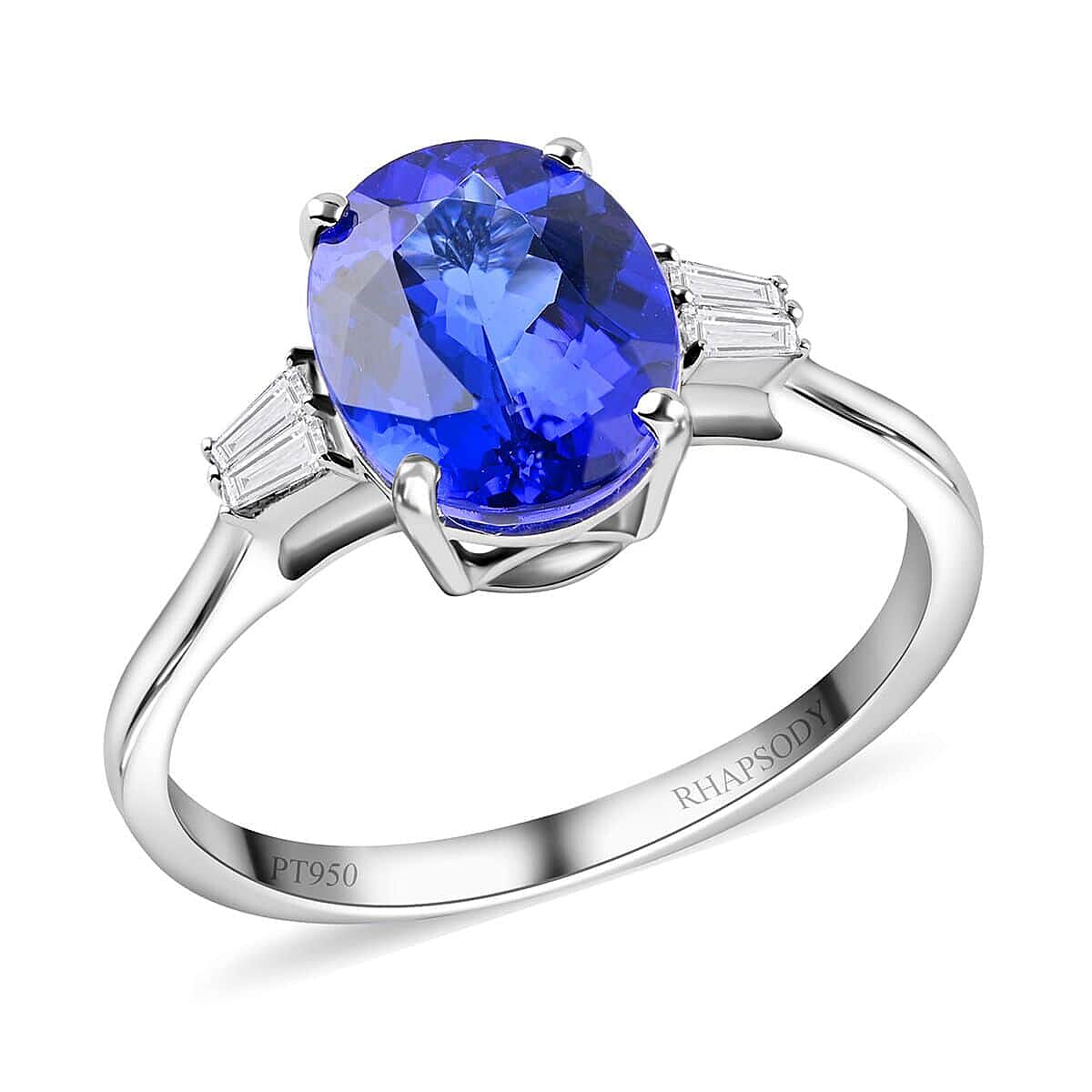 Doorbuster Certified & Appraised RHAPSODY 950 Platinum AAAA Tanzanite and E-F VS Diamond Ring 4.65 Grams 3.50 ctw
