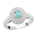 Doorbuster Certified & Appraised RHAPSODY 950 Platinum AAAA Paraiba Tourmaline and E-F VS Diamond Double Halo Ring 6.42 Grams 0.90 ctw - Sticky add to cart bar