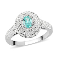 Doorbuster Certified & Appraised RHAPSODY 950 Platinum AAAA Paraiba Tourmaline and E-F VS Diamond Double Halo Ring 6.42 Grams 0.90 ctw