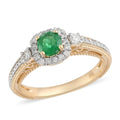 14K Yellow Gold AAA Kagem Zambian Intense Green Emerald, Diamond Ring 0.85 ctw - Sticky add to cart bar