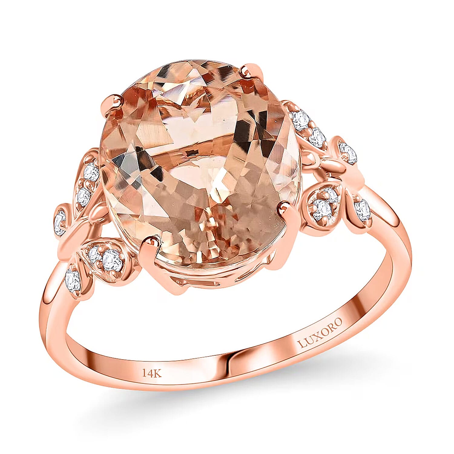 LUXORO 14K Rose Gold AAA Marropino Morganite and G-H I2 Diamond Ring 2.60 Grams 4.40 ctw