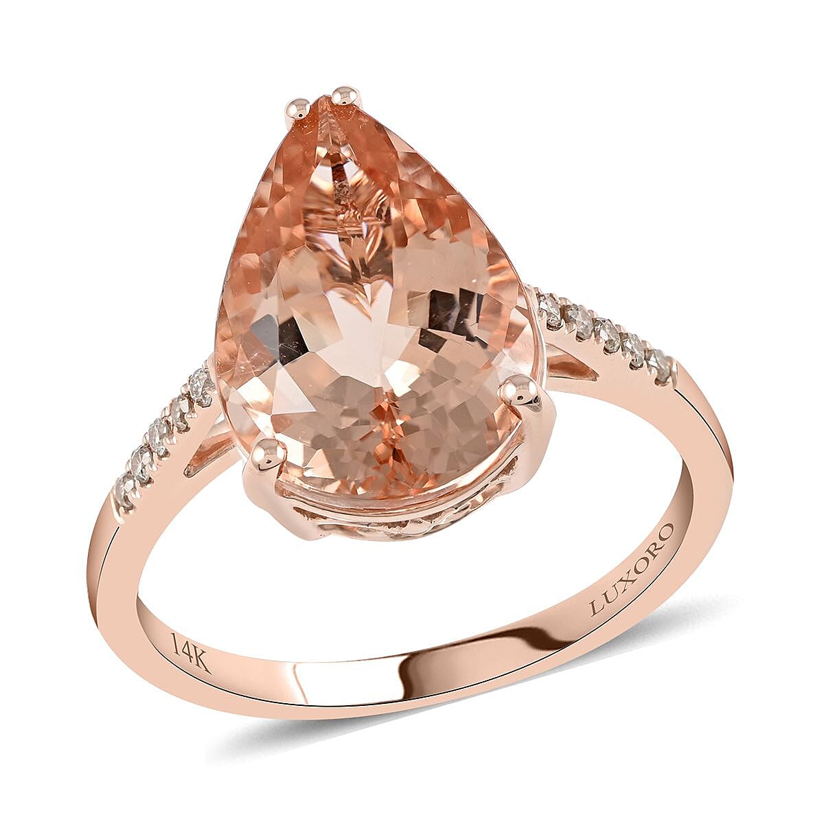 Doorbuster LUXORO 14K Rose Gold AAA Marropino Morganite and G-H I2 Diamond Ring 3.65 Grams 4.70 ctw