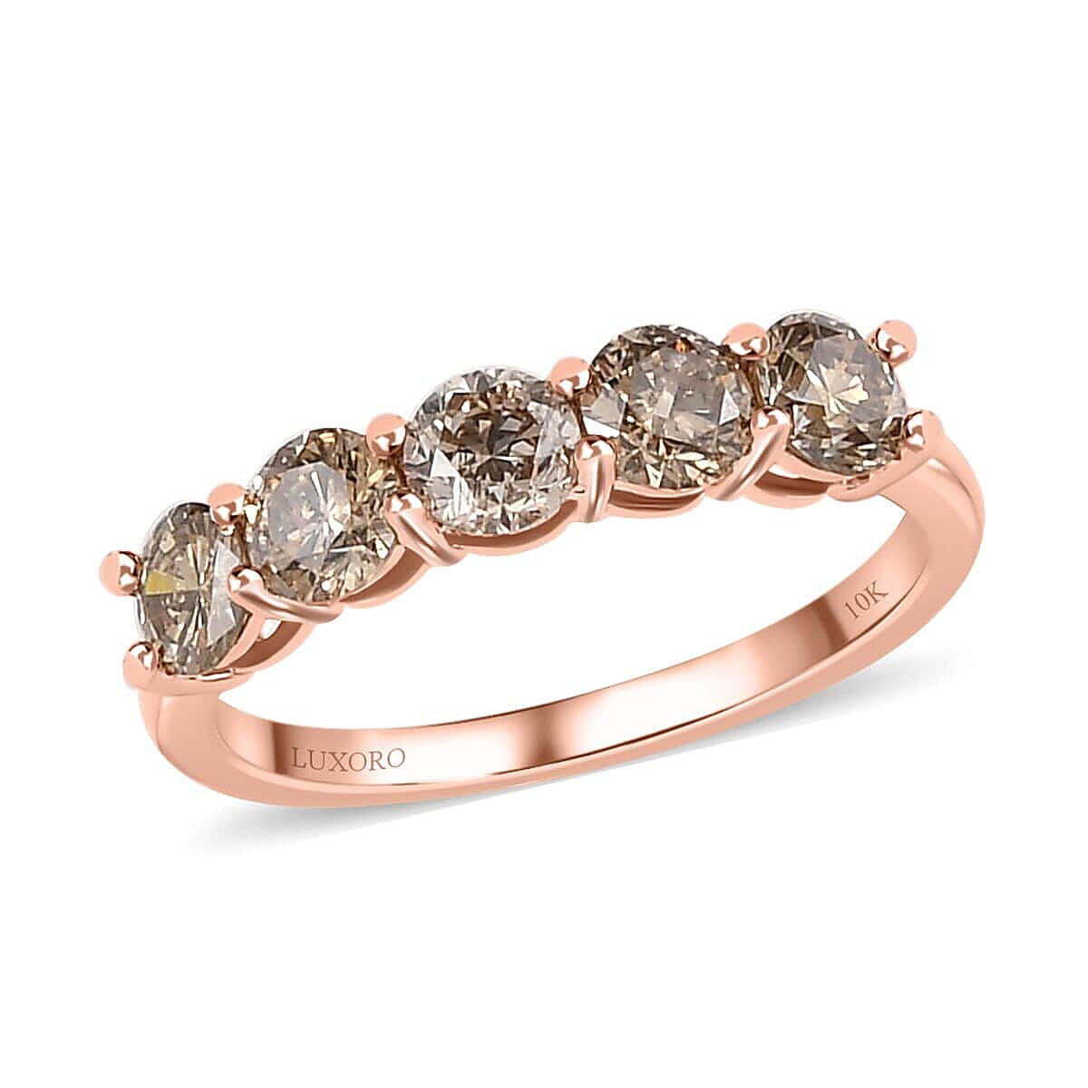 LUXORO 10K Rose Gold Natural Champagne Diamond 5 Stone Ring (Size 10.0) 1.00 ctw